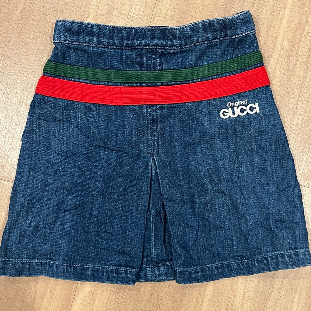 Gucci Denim Skirt with Red and Green Accents